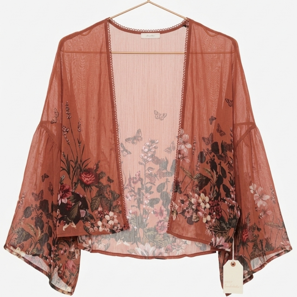 *❤️Sheer Floral Butterfly Kimono Jacket in Rust